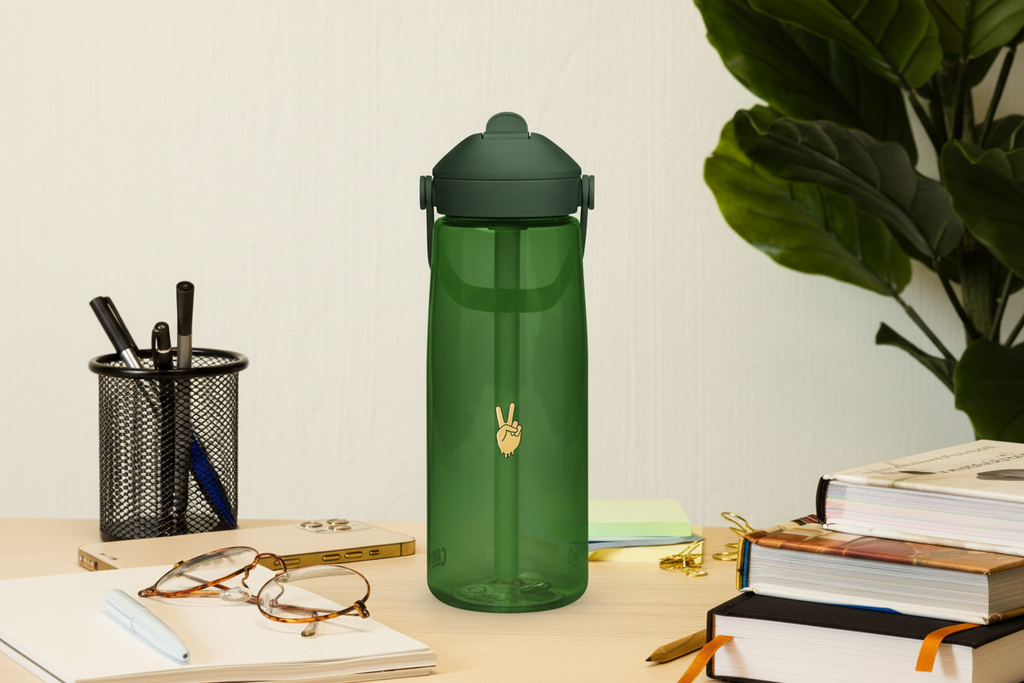 Flip straw water bottle-PEACE